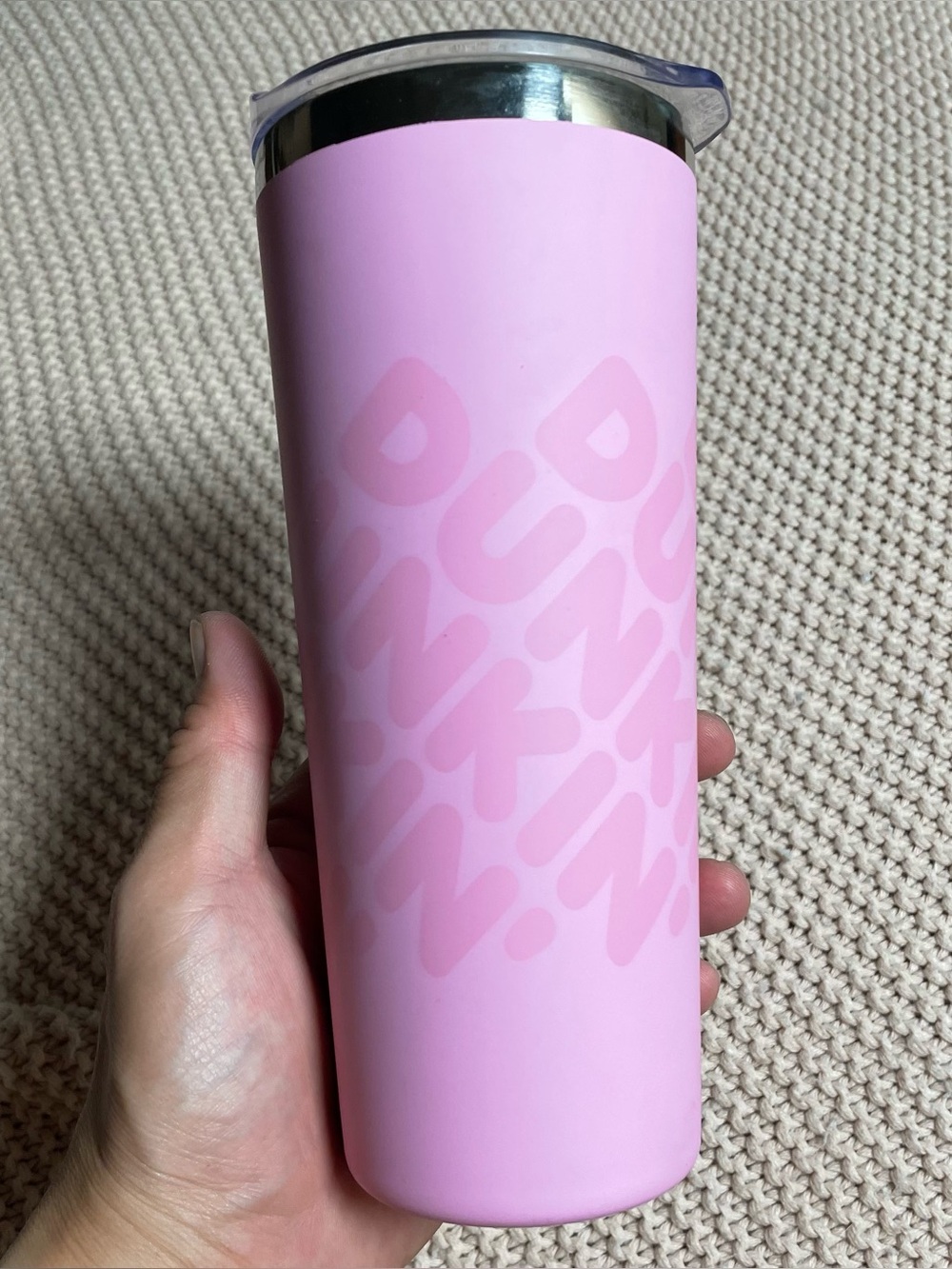 Dunkin Donuts Matte Pink Stainless Steel Tumbler 20 oz Travel Mug Lid